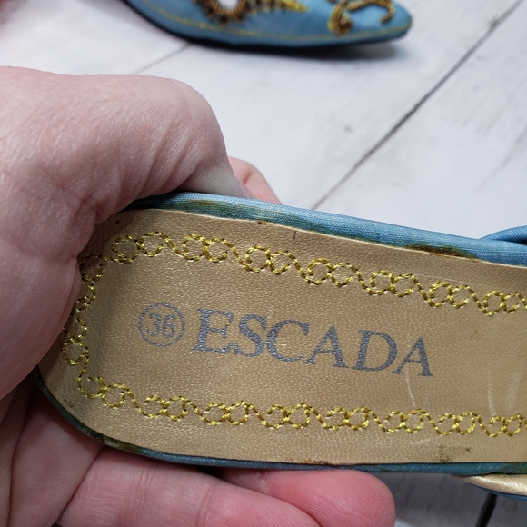 Vintage Escada Blue Embellished Mule Kitten Heels - Picture 5 of 9
